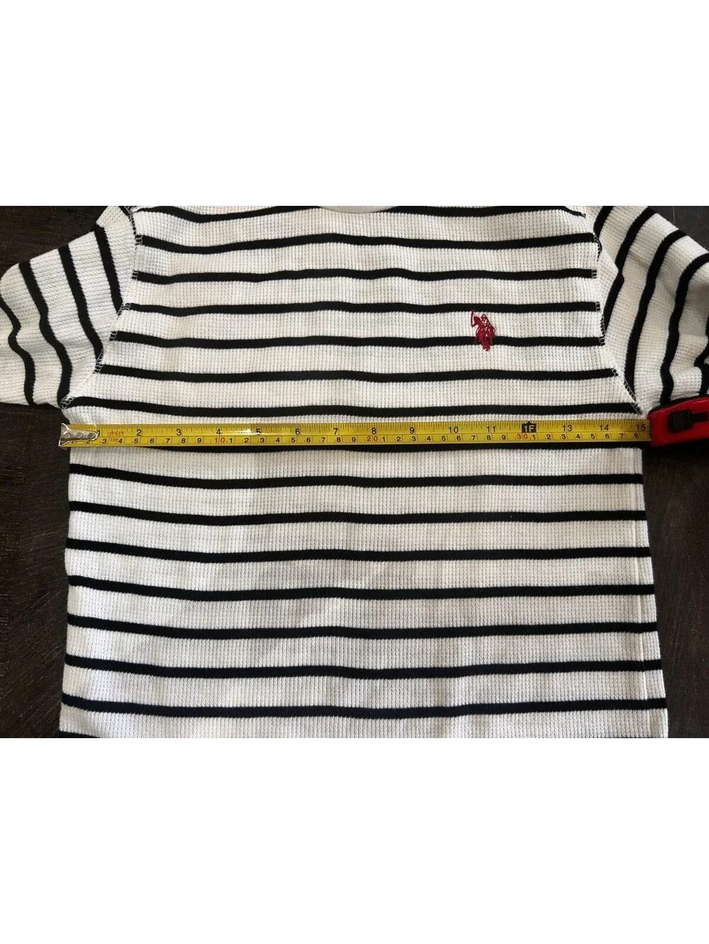 POLO Ralph Lauren Big Boy’s Sz M 10/12 Striped Waffle Knit Tee Shirt Black Cream